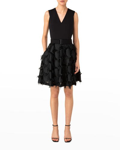 Akris Punto Women's Mixed-media Belted & Fringe-trim Dress In Black