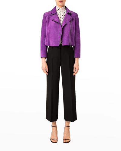 Akris Punto Suede Leather Crop Moto Jacket In Purple