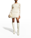 Rotate Birger Christensen Erna Long Sleeve Crochet Cotton Minidress In Antique White
