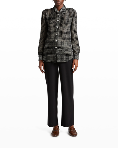 Giorgio Armani Flocked Check Silk Blouse In Black Beauty