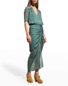 Veronica Beard Mariposa Green Printed Silk-chiffon Midi Dress In Seaglass Multi