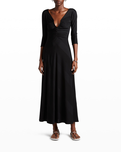 Giorgio Armani Jacquard Jersey Diagonal Stripe Maxi Dress In Solid Black