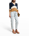 Veronica Beard Parula Tie-dye Long-puffed Sleeve Cardigan In Navy/ivory/khaki