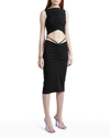 Versace Medusa-charm Belted Stretch-woven Midi Skirt In Black