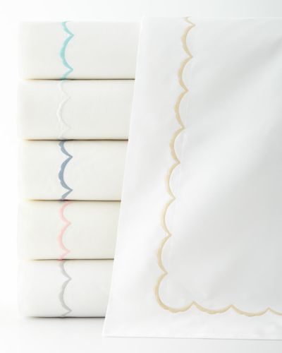 Matouk Standard Scallops Embroidered Sham In White/lagoon