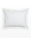 Matouk King Scallops Embroidered Sham In White/blue