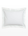 Matouk King Scallops Embroidered Sham In White/lagoon