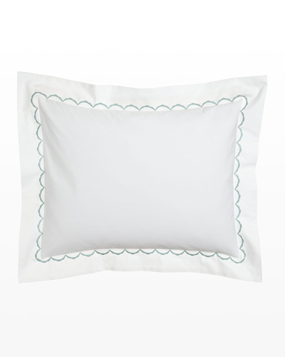 Matouk King Scallops Embroidered Sham In White/lagoon