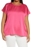 Halogen Cap Sleeve Satin Top In Pink Magenta