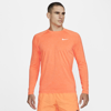 Nike Men's Heathered Long-sleeve Hydroguard Swim Shirt In Total Orange