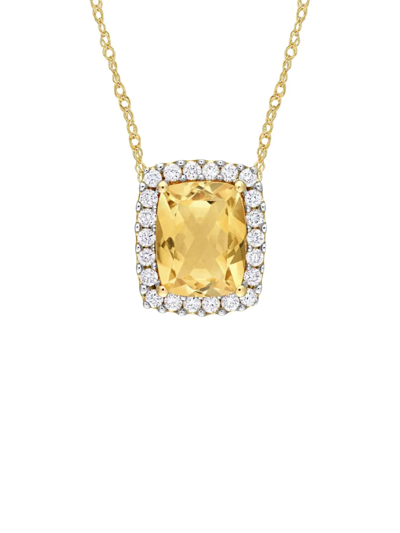 Sonatina Women's 14k Yellow Gold, Citrine & Diamond Pendant Necklace
