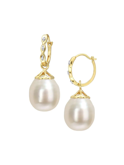 Saks Fifth Avenue Women's 14k Yellow Gold, 9-9.5mm White South Sea Cultured Pearl & Diamond Drop Ear