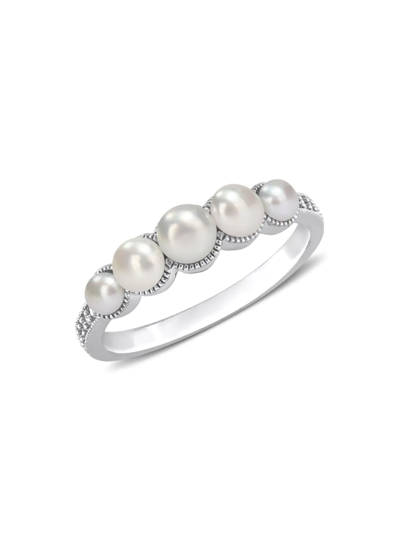 Sonatina Women's 14k White Gold, 3-4.5mm Freshwater Cultured Pearl & Diamond Ring