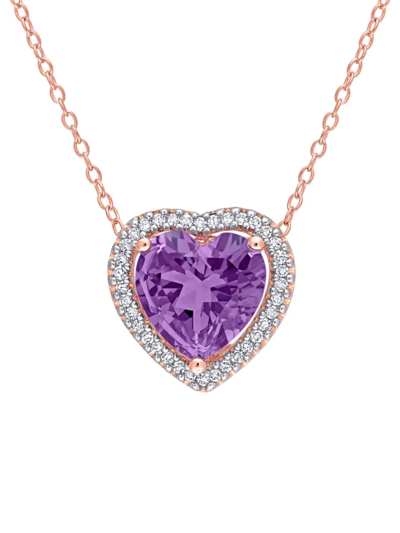 Sonatina Women's Rose Goldtone Sterling Silver, Amethyst & Diamond Heart Necklace