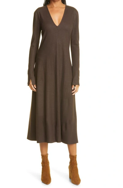 Rag & Bone Yan V-neck Long Sleeve Wool Dress In Chocolate Brown