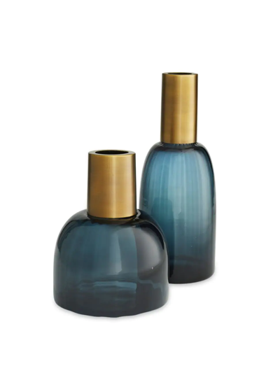 Arteriors Huff Optic Glass & Brass Vases, Set Of 2 In Blue