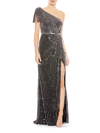 Mac Duggal Sequined One-shoulder Gown In Black
