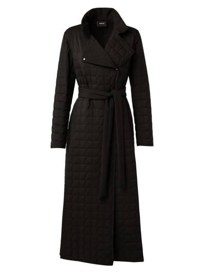 Akris Trapezoid Quilted Long Coat With Belt In Black