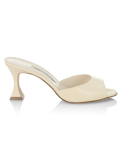 Manolo Blahnik Jadarona Leather Mule Sandals In Cream