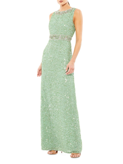 Mac Duggal Sequin Embellished Full Length Column Gown In Mint