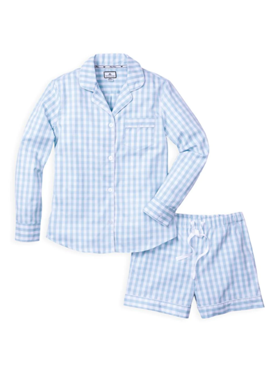 Petite Plume 2-piece Gingham Long-sleeve Shirt & Shorts Set In Blue