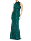 Mac Duggal Metallic Column Gown In Teal