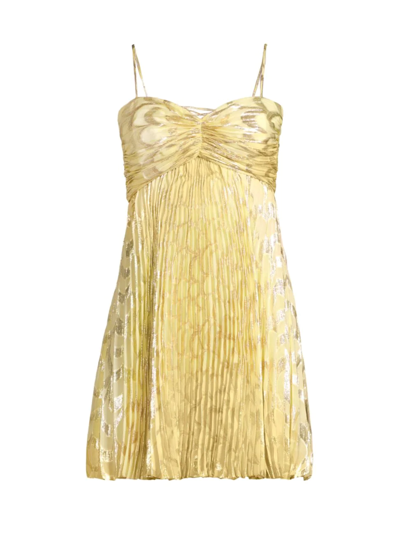 Delfi Nicole Pleated Silk Minidress In Yellow