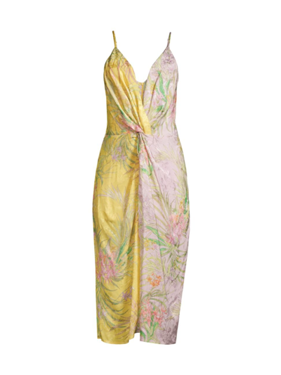 Delfi Frankie Knotted Plunge-neck Midi Dress In Yellow Lilac