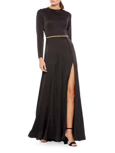 Mac Duggal Satin A-line Gown In Black