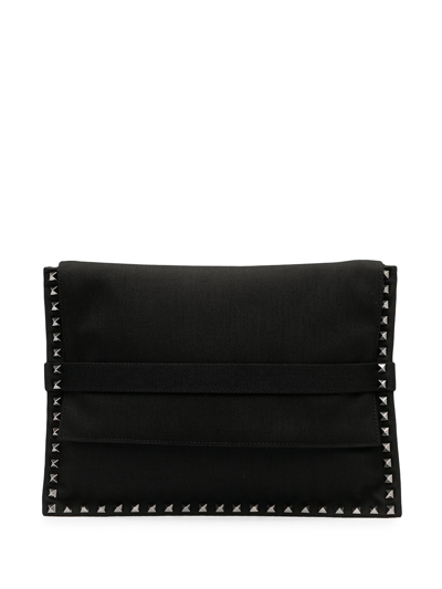Valentino Garavani Rockstud Leather Clutch In Black