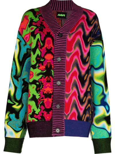 Agr Cherish Intarsia Merino Wool Cardigan In Purple | ModeSens