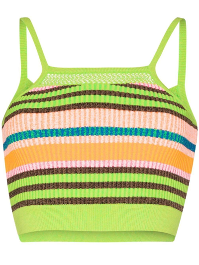 Agr Cropped Striped Tank Top In Green Multi