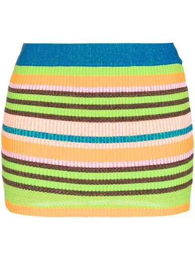 Agr Striped Ribbed-knit Miniskirt In Green Orange Combo