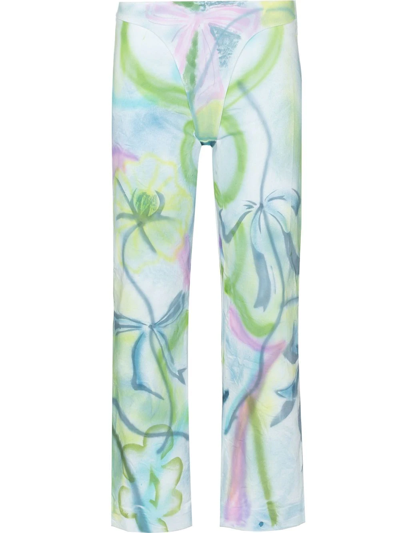 Collina Strada Petal Printed Slim Leg Trousers In Blue