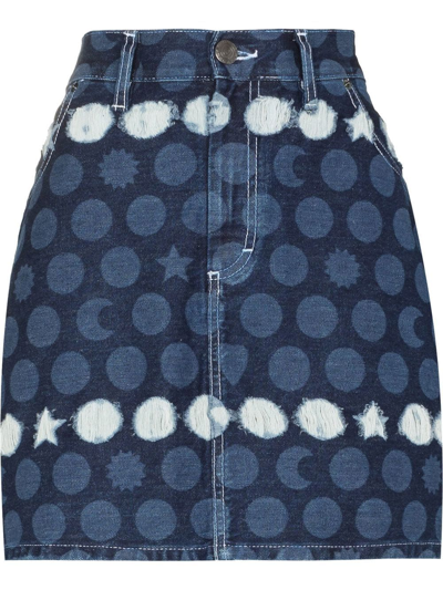 Charles Jeffrey Loverboy Runes Distressed Denim Mini Skirt In Blue