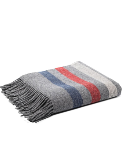 Pendleton Stripe-detail Wool Throw In Grey