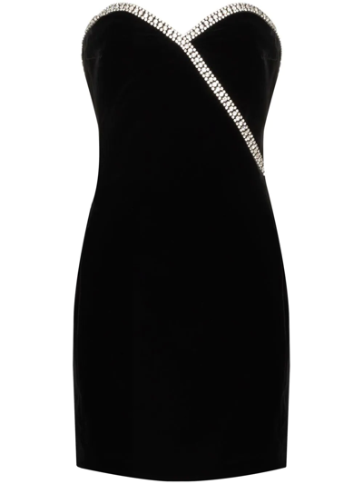 Saint Laurent Velvet Crystal-embellished Mini Dress In Black | ModeSens