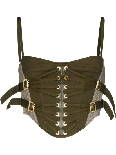 Dion Lee Sweetheart-neck Cropped Corset In Green