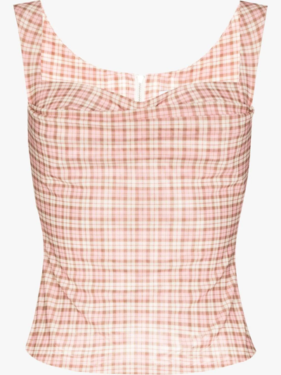 Miaou Imogene Plaid Corset Top In Pink