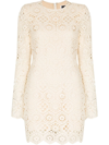 Rotate Birger Christensen Erna Long Sleeve Crochet Cotton Minidress In Neutrals