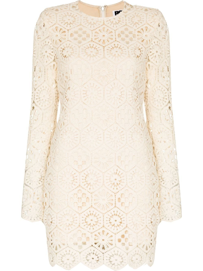 Rotate Birger Christensen Erna Long Sleeve Crochet Cotton Minidress In Neutrals