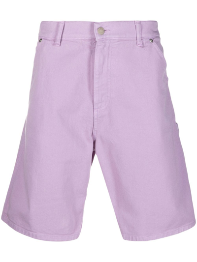 Msgm Logo-print Denim Shorts In Purple