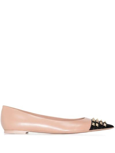 Valentino Garavani Neutral Rockstud Alcove Leather Ballet Pumps In Neutrals