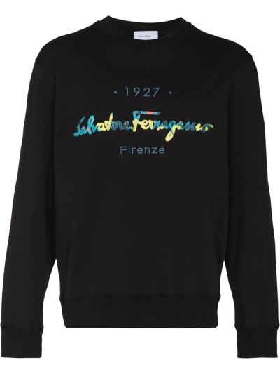 Ferragamo Embroidered-logo Sweatshirt In Black
