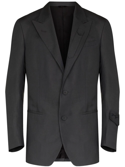 Fendi Logo Embroidered Single-breasted Blazer In Grey