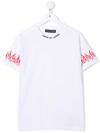 Vision Of Super White Kids T-shirt With Logo And Red Spray Flames Print In White