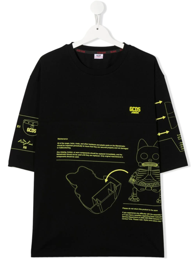 Gcds Teen Graphic-print Short-sleeve T-shirt In Black
