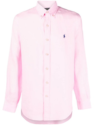 Polo Ralph Lauren Oxford Shirt With Buttoned Collar And Curved Hem In Pink