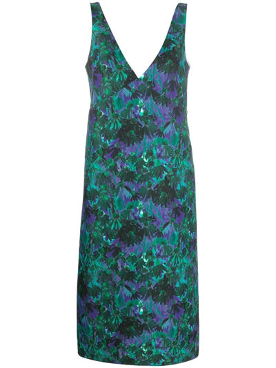 Plan C Floral-print Sleeveless Midi Dress In Green Multi
