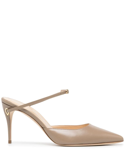 Jennifer Chamandi Giuseppe 85 Leather Point-toe Pumps In Lt Taupe